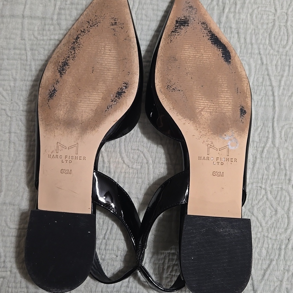 Marc Fisher Black Patent Slingback Flats Size 6.5 - Picture 7 of 8